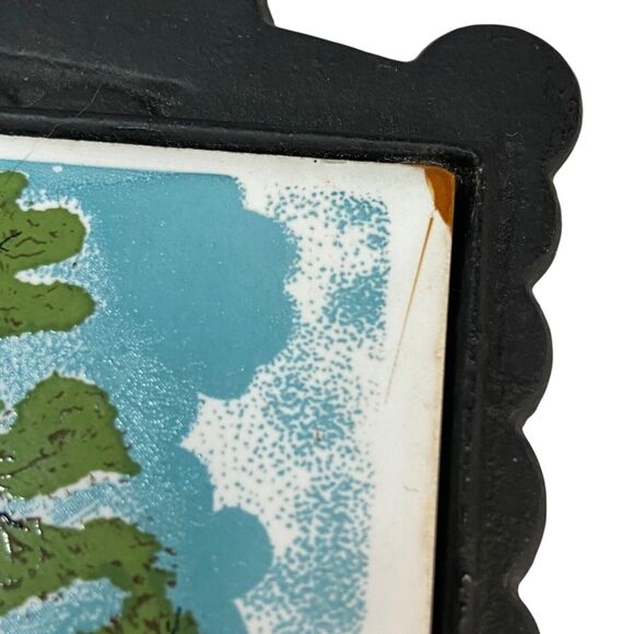 Vintage Currier and Ives Kitchen Cast Iron Tile Trivet "The Old Homestead" Japan - Picture 8 of 14